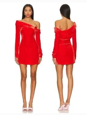 Mirae Scarlette Red Velvet Mini Dress Cocktail Party Womens New Size 38